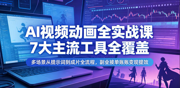 AI视频动画全实战课,7大主流工具全覆盖,多场景从提示词到成片全流程,副业接单账号变现提效-心语项目网