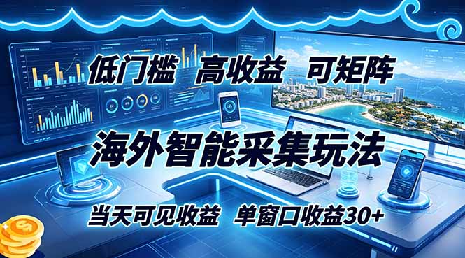 海外智能采集玩法,低门槛高单价可矩阵,当天可见收益,单窗口30+-心语项目网