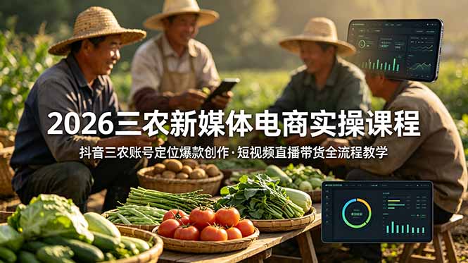 2026三农新媒体电商实操课程:抖音三农账号定位爆款创作,短视频直播带货全流程教学-心语项目网