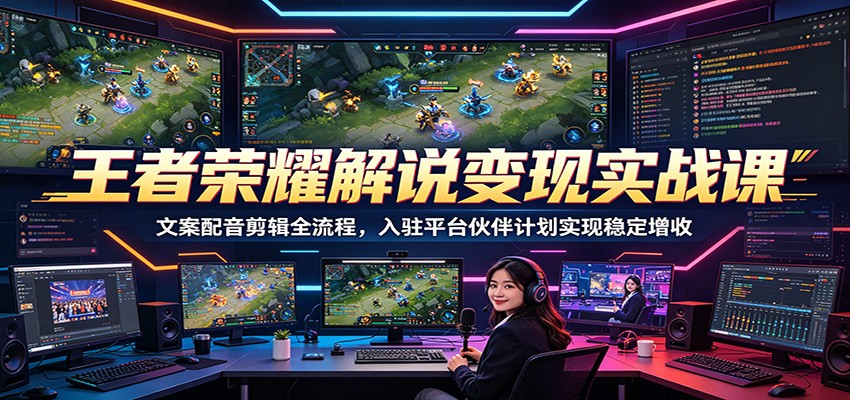 王者荣耀解说变现实战课：文案配音剪辑全流程，入驻平台伙伴计划实现稳定增收-心语项目网