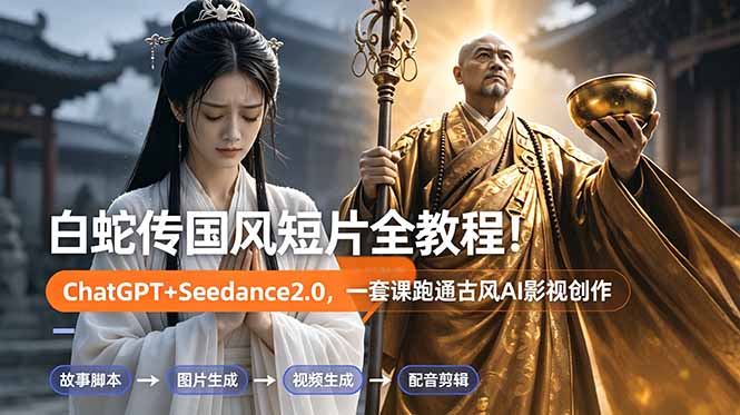 白蛇传-国风短片全教程！ChatGPT+Seedance2.0，一套课跑通古风AI影视创作-心语项目网