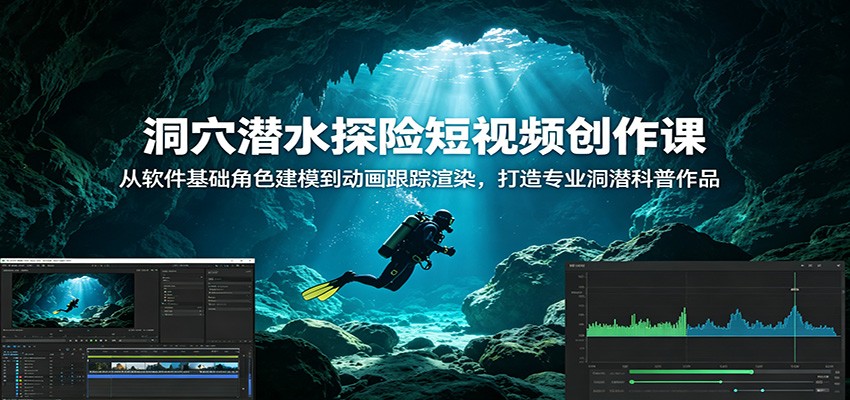 洞穴潜水探险短视频创作课:从软件基础角色建模到动画跟踪渲染,打造专业洞潜科普作品-心语项目网