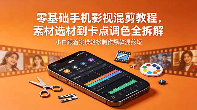 零基础手机影视混剪教程，素材选材到卡点调色全拆解，小白跟着实操轻松制作爆款混剪短片-心语项目网