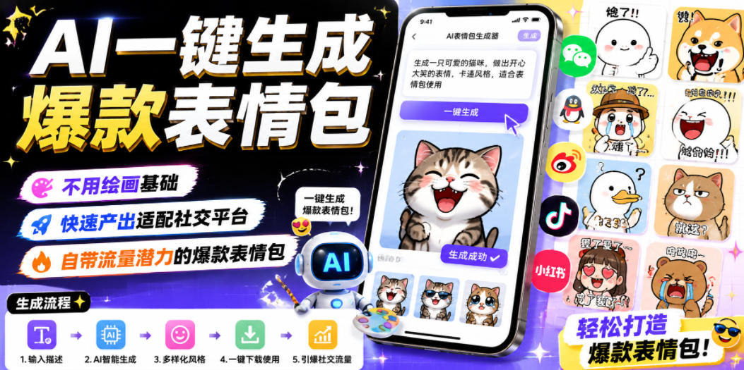 AI一键生成爆款表情包，不用绘画基础，快速产出适配社交平台，自带流量潜力的爆款表情包-心语项目网