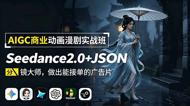 AIGC商业动画漫剧实战班：Seedance2.0+JSON分镜大师，做出能接单的广告片-心语项目网