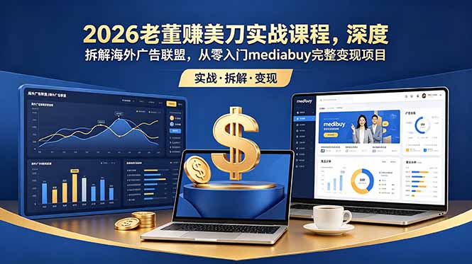2026老董赚美刀实战课程,深度拆解海外广告联盟,从零入门mediabuy完整变现项目-心语项目网