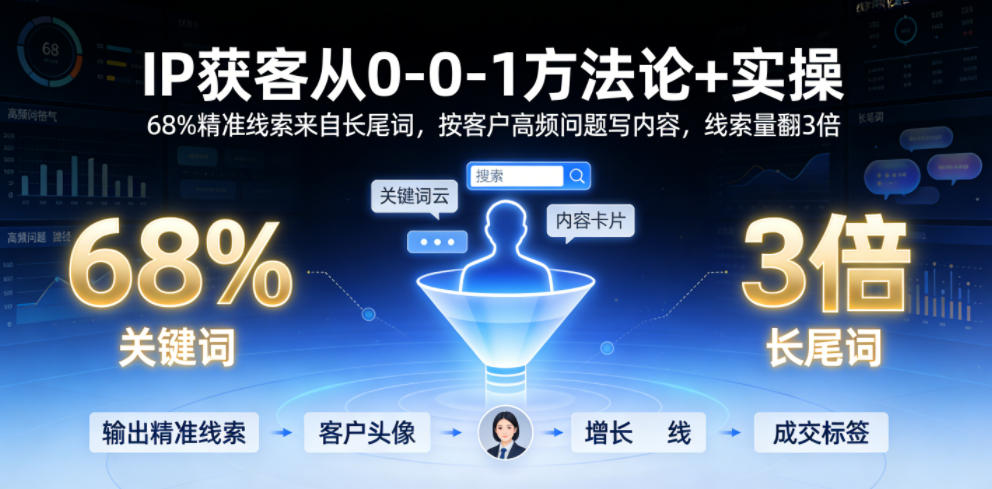 IP获客从0-1方法论+实操，68%精准线索来自长尾词，按客户高频问题写内容，线索量翻3倍-心语项目网