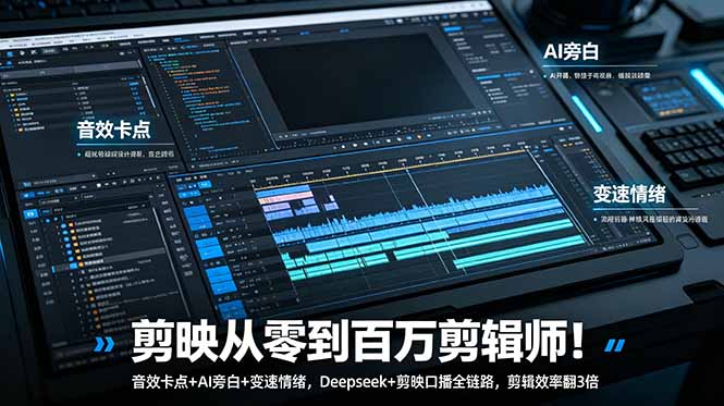 剪映从零到百万剪辑师!音效卡点+AI旁白+变速情绪,Deepseek+剪映口播全链路,剪辑效率翻3倍-心语项目网