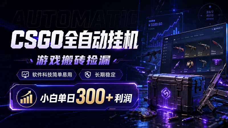 CSGO全自动挂机，游戏搬砖捡漏，软件科技简单易用，长期稳定，小白单日300+利润-心语项目网