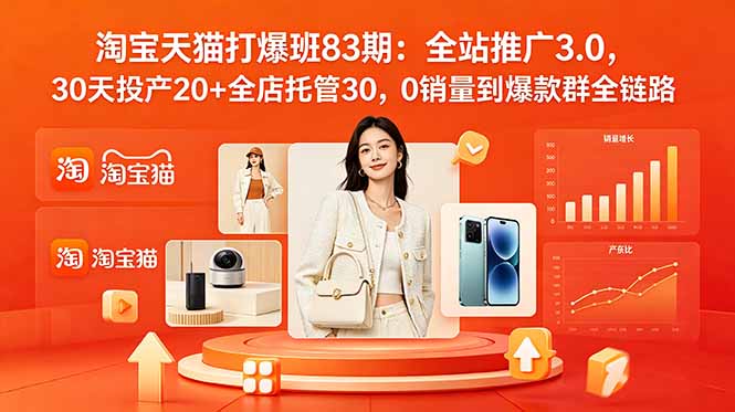2026淘宝天猫打爆班83期：全站推广3.0，30天投产20+全店托管30，0销量到爆款群全链路-心语项目网