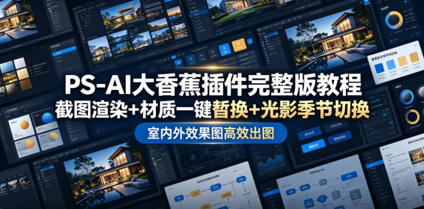 PS-AI大香蕉插件完整版教程，截图渲染+材质一键替换+光影季节切换，室内外效果图高效出图高阶课程-心语项目网