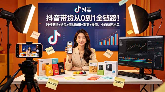 抖音带货从0到1全链路！账号搭建+选品+原创拍摄+混剪+投流，小白快速出单-心语项目网