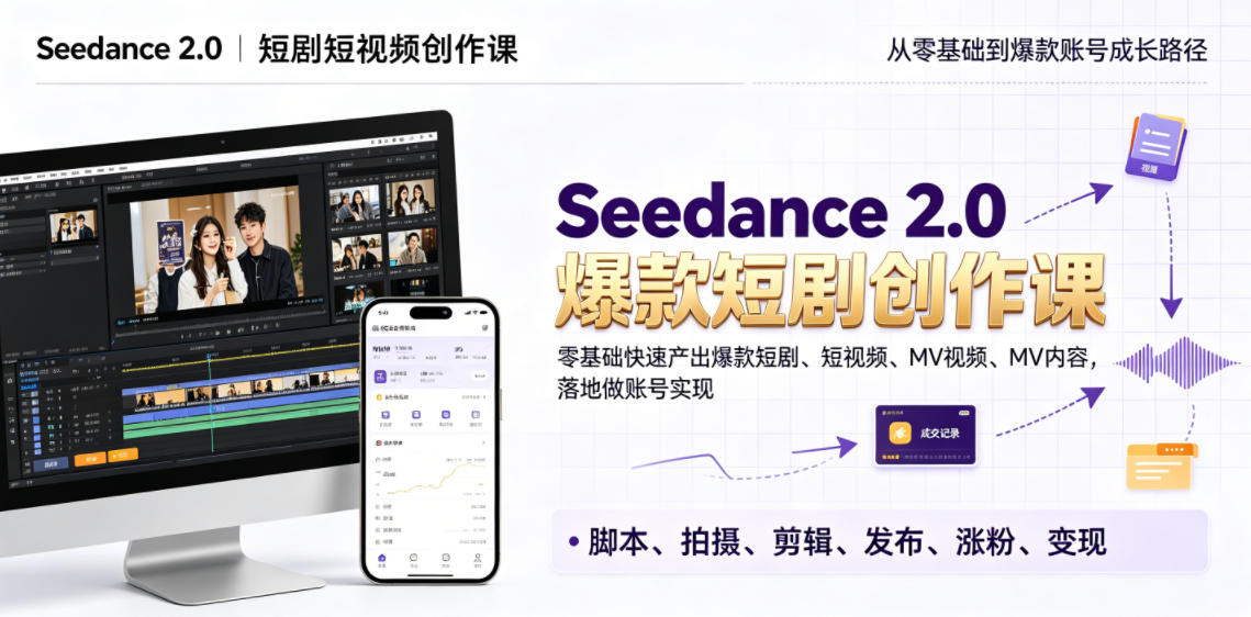 Seedance 2.0短剧短视频创作课,零基础快速产出爆款短剧、短视频、MV内容,落地做账号实现变现-心语项目网