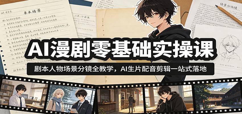 AI漫剧零基础实操课：剧本人物场景分镜全教学，AI生片配音剪辑一站式落地-心语项目网