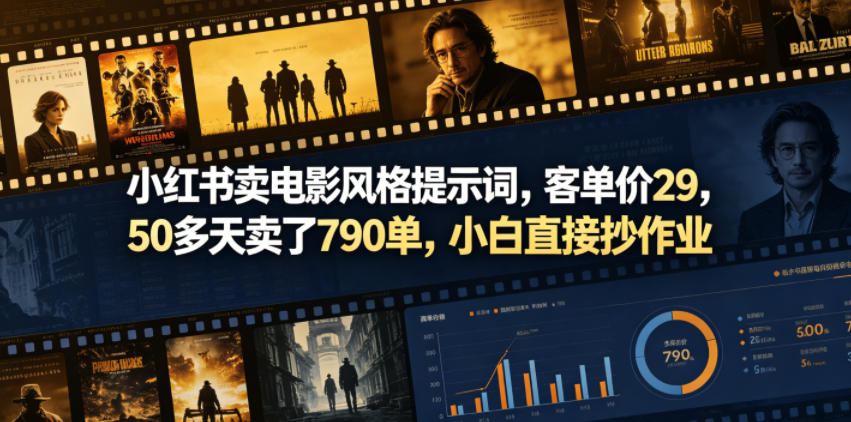 小红书卖电影风格提示词，客单价29，50多天卖了790单，小白直接抄作业！-心语项目网