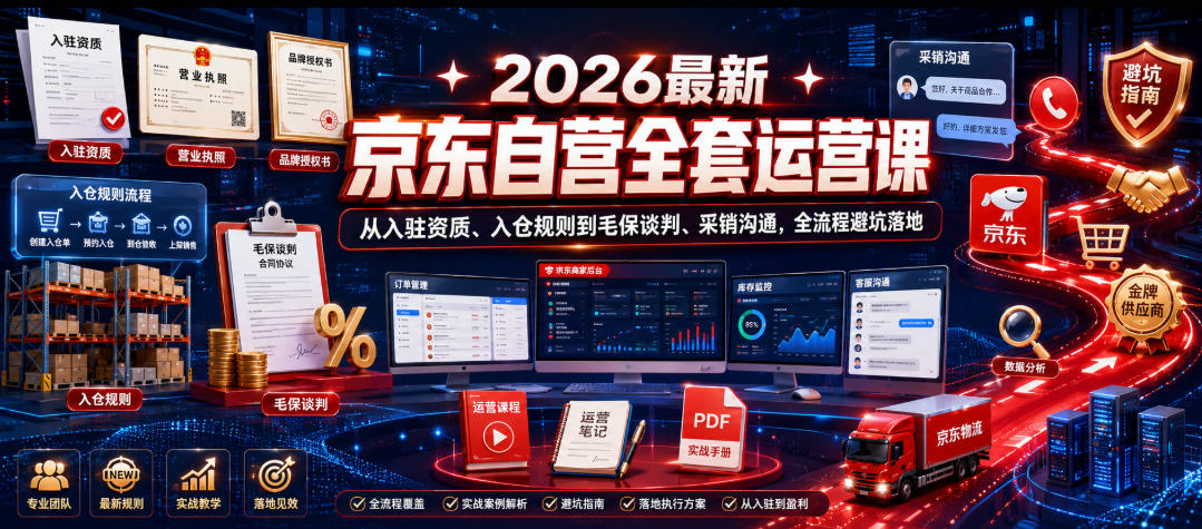 2026最新京东自营全套运营课，从入驻资质、入仓规则到毛保谈判、采销沟通，全流程避坑落地-心语项目网