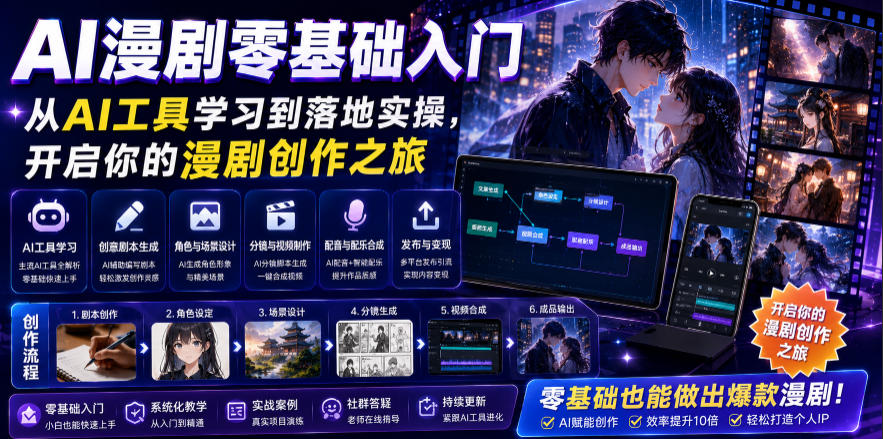 AI漫剧零基础入门，从AI工具学习到落地实操，开启你的漫剧创作之旅-心语项目网