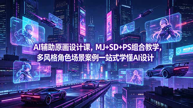 AI辅助原画设计课，MJ+SD+PS组合教学，多风格角色场景案例一站式学懂AI设计-心语项目网