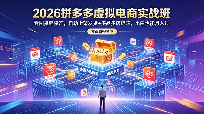 2026拼多多虚拟电商实战班:零囤货轻资产,自动上架发货+多品多店矩阵,小白也能月入过万-心语项目网