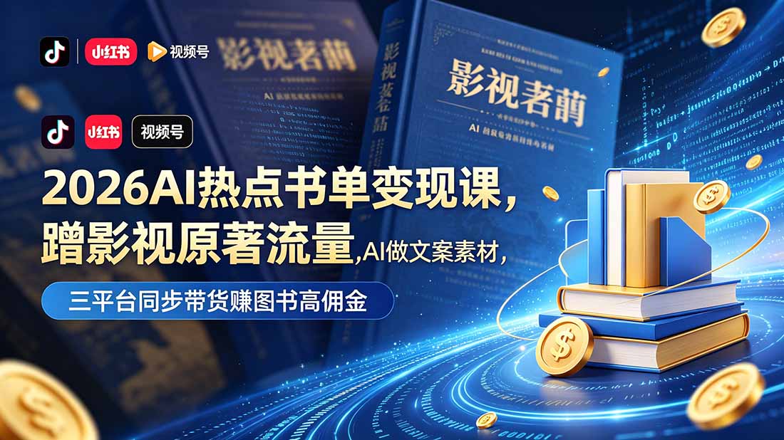 2026AI热点书单变现课，蹭影视原著流量，AI做文案素材，三平台同步带货赚图书高佣金-心语项目网