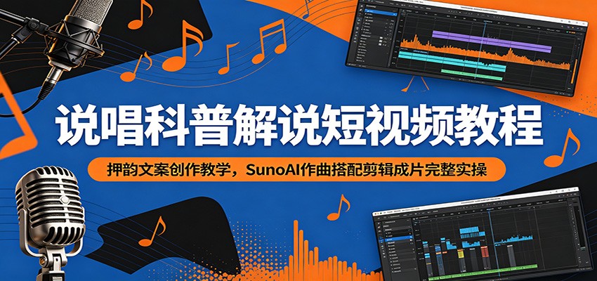 说唱科普解说短视频教程：押韵文案创作教学，SunoAI作曲搭配剪辑成片完整实操-心语项目网
