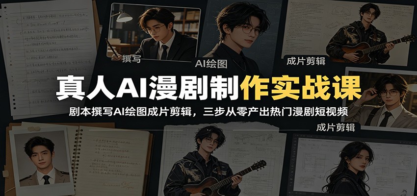 真人AI漫剧制作实战课:剧本撰写AI绘图成片剪辑,三步从零产出热门漫剧短视频-心语项目网