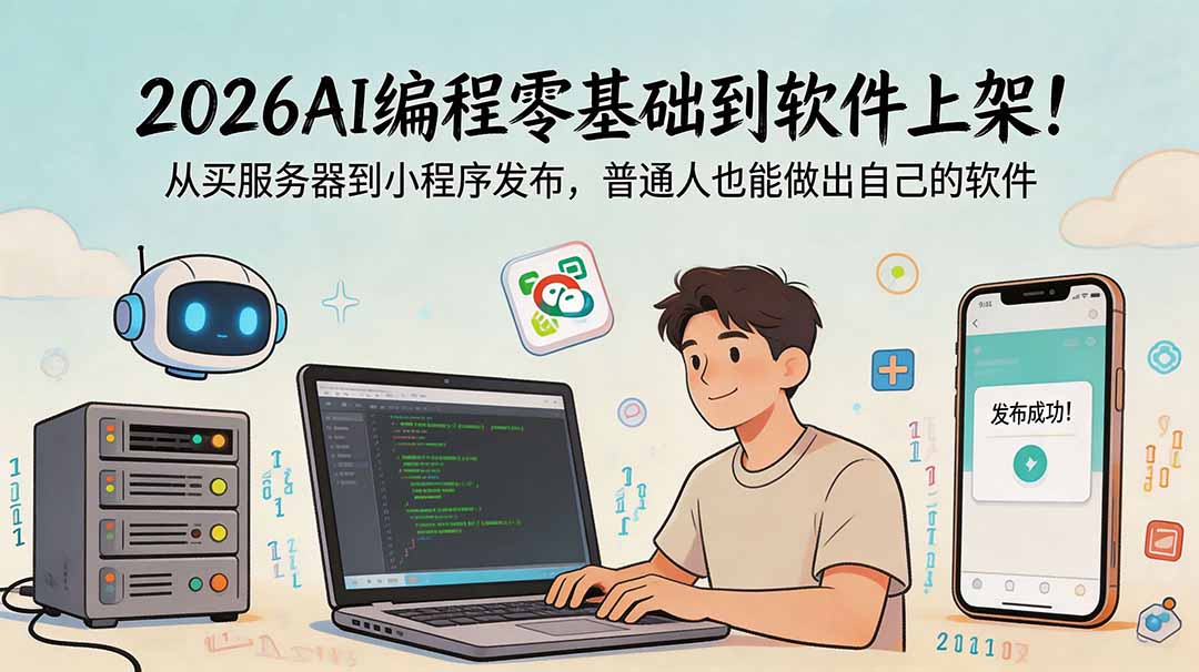 2026AI编程零基础到软件上架！从买服务器到小程序发布，普通人也能做出自己的软件-心语项目网