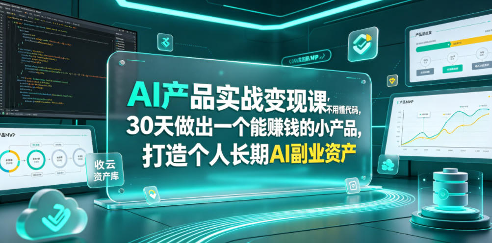 AI产品实战变现课,不用懂代码,30天做出一个能賺钱的小产品,打造个人长期AI副业资产-心语项目网