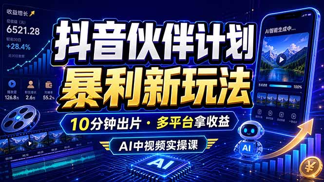 抖音伙伴计划最新玩法,无需配音剪辑,10分钟出一条原创视频,轻松日入三位数-心语项目网