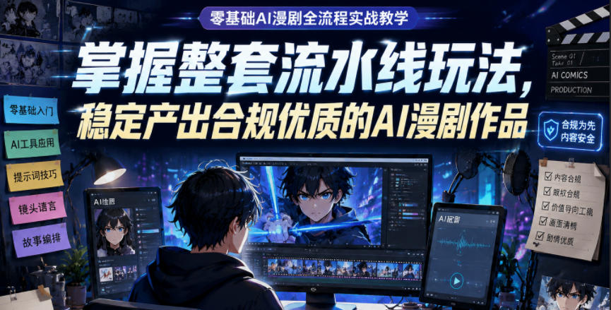 零基础AI漫剧全流程实战教学，掌握整套流水线玩法，稳定产出合规优质的AI漫剧作品-心语项目网