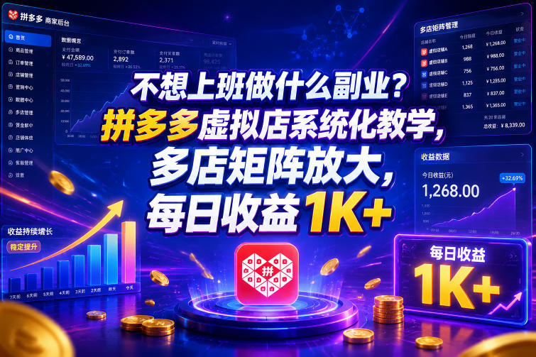 不想上班做什么副业?拼多多虚拟店系统化教学,多店矩阵放大,每日收益1K+【揭秘】-心语项目网