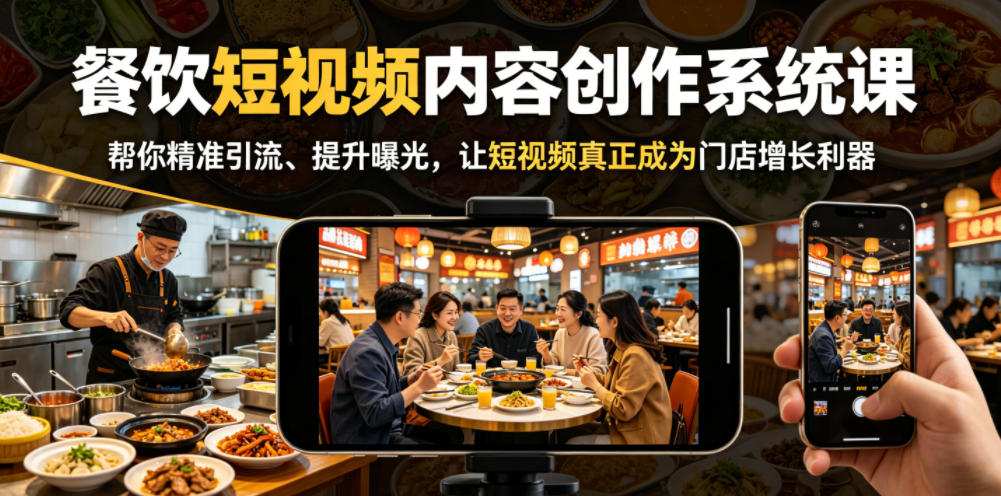 餐饮短视频内容创作系统课，帮你精准引流、提升曝光，让短视频真正成为门店增长利器-心语项目网