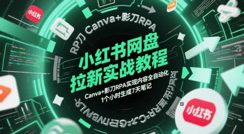 小红书网盘拉新实战教程，Canva+影刀RPA实现内容全自动化，1个小时生成7天笔记-心语项目网