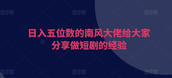 日入五位数的南风大佬给大家分享做短剧的经验-心语项目网
