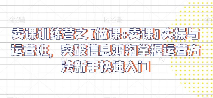 卖课训练营之【做课+卖课】实操与运营班，突破信息鸿沟掌握运营方法新手快速入门-心语项目网