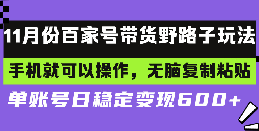 百家号带货野路子玩法 手机就可以操作，无脑复制粘贴 单账号日稳定变现…-心语项目网
