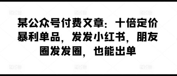 某公众号付费文章：十倍定价暴利单品，发发小红书，朋友圈发发圈，也能出单-心语项目网