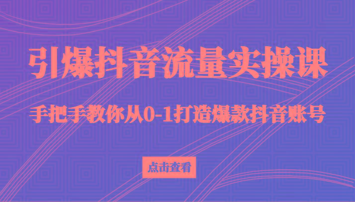 引爆抖音流量实操课，手把手教你从0-1打造爆款抖音账号(27节课)-心语项目网