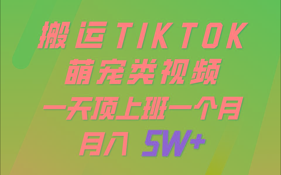 一键搬运TIKTOK萌宠类视频，一部手机即可操作，所有平台均可发布 轻松月入5W+-心语项目网