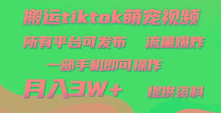 (9618期)搬运Tiktok萌宠类视频，一部手机即可。所有短视频平台均可操作，月入3W+-心语项目网