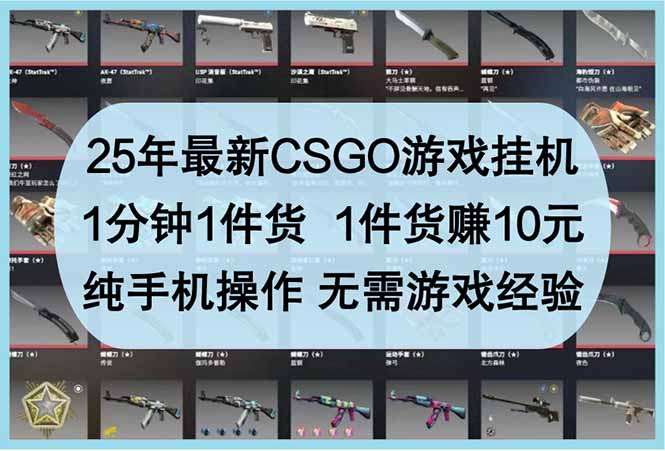 25年最新CSGO游戏挂机，1分钟1件货，1件货赚10元 纯手机操作 无需游戏经验-心语项目网