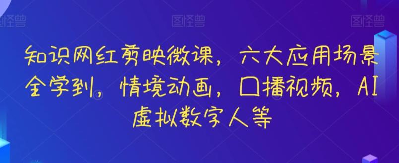 知识网红剪映微课，六大应用场景全学到，情境动画，囗播视频，AI虚拟数字人等-心语项目网