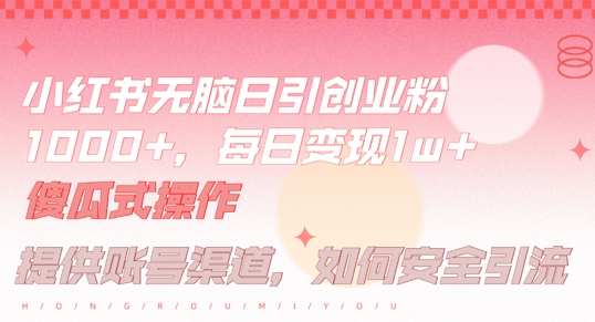 小红书无脑每日引流创业粉500+，小白每天只花半小时，躺赚长尾收益【揭秘】-心语项目网