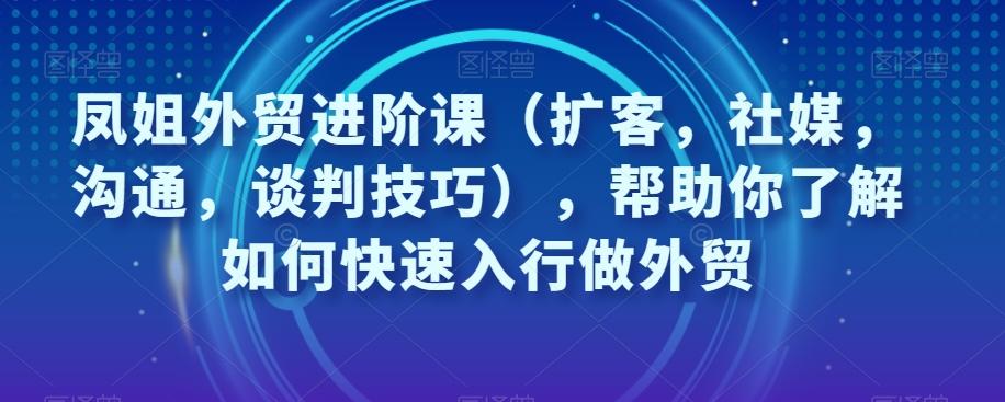 凤姐外贸进阶课（扩客，社媒，沟通，谈判技巧），帮助你了解如何快速入行做外贸-心语项目网