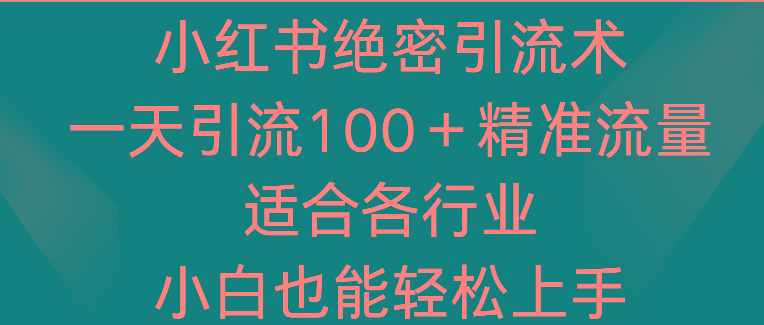 小红书绝密引流术，一天引流100＋精准流量，适合各个行业，小白也能轻松上手-心语项目网