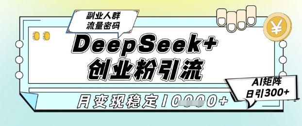 DeepSeek+创业粉精准引流，全新分享课4.0玩法，AI矩阵日引300+，多种变现方式，稳定月入1W-心语项目网