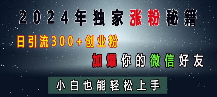 2024年独家涨粉秘籍，日引流300+创业粉，加爆你的微信好友，小白也能轻松上手-心语项目网