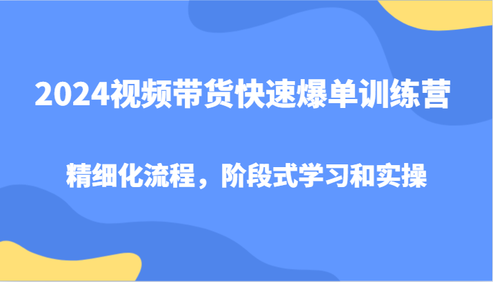 2024视频带货快速爆单训练营，精细化流程，阶段式学习和实操-心语项目网