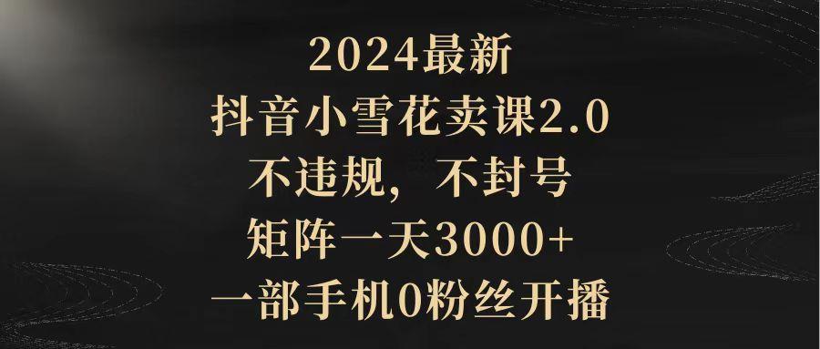 (9639期)2024最新抖音小雪花卖课2.0 不违规 不封号 矩阵一天3000+一部手机0粉丝开播-心语项目网