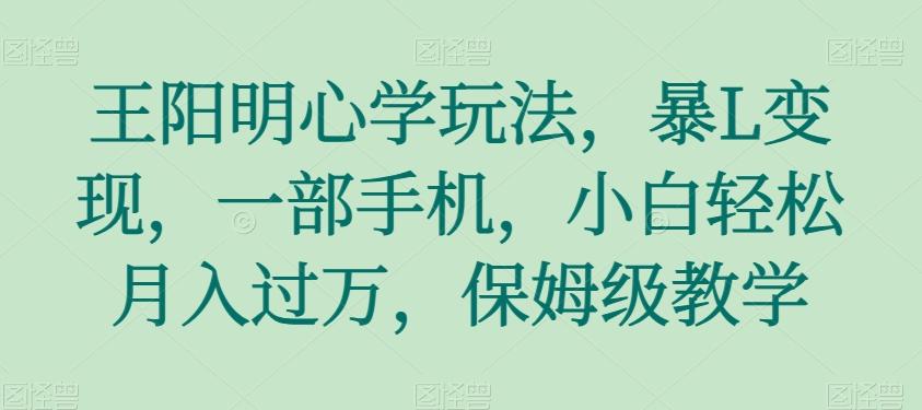 王阳明心学玩法，暴L变现，一部手机，小白轻松月入过万，保姆级教学【揭秘】-心语项目网